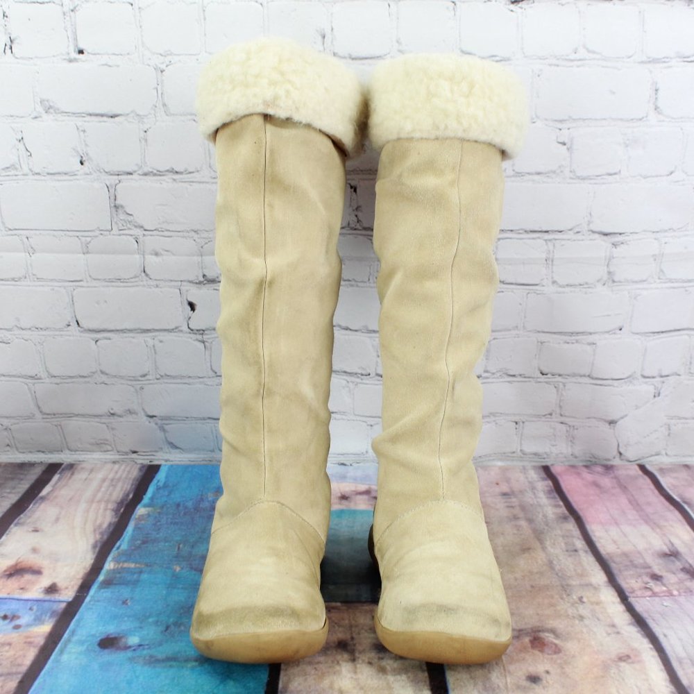 Women's Adelaide Tan Suede Faux Fur Pull On Tall Winter Boots Size 5.5 M - Picture 5 of 12